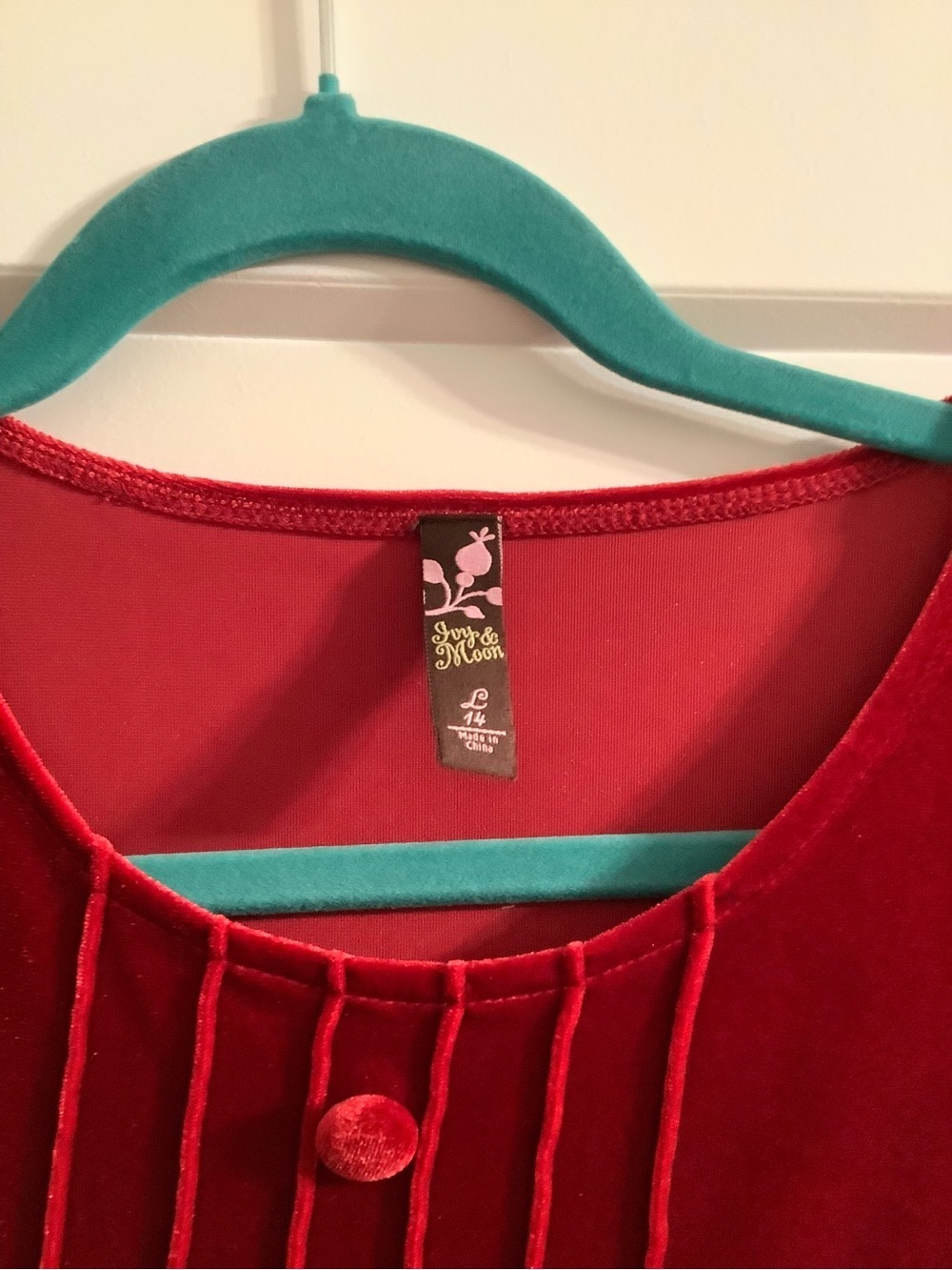 Girls' Red Velvet Midi Dress with Faux Button Front - Picture 4 of 6